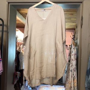 New 100# linen oversized Italian top shirt dress - 3 colors available- BUFF